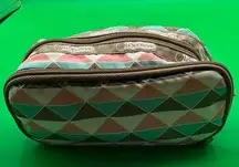 A Sold Out LeSportsac Vintage Pastel Colors Triangle Print Makeup Cosmetic Bag