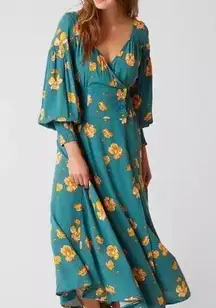 Free People  Green Floral So Sweetly Midi Dress Sz XS