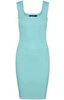 New  Scallop Trim Knit Tank Dress Limpet Shell Aqua Size Large