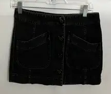 Coach: Black Denim Button Front Mini Skirt- pockets-100% cotton- 2