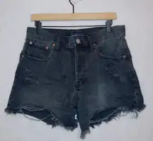 AERO Black Wash Denim Button Fly 90s High Rise Cut Off Shorts