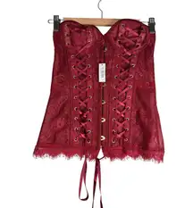 Adore Me Burgundy Lace Corset Bustier Top With Ribbon Lacing Size M