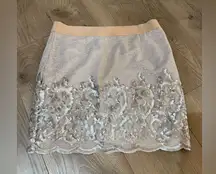 BCBGMaxAzria Cream Sequin Embellished Mini Pencil Skirt