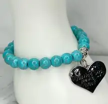 Faux Turquoise Beaded You Had Me at Woof Dog Heart Charm Stretch Bracelet