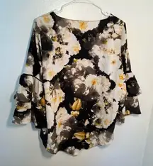 Alfani Tiered Ruffle Sleeve Blouse Black Floral