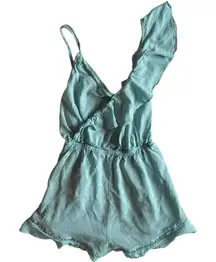 Free People Intimately Teal And White Star Print Romper, Size Small Petite‎