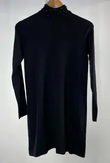NWT Zara Jeweled Turtleneck‎ Long Sleeve Knit Dress in Black Size Small