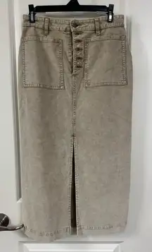 Hello Nite Ryder MIDI Beige Corduroy Button-Front Skirt