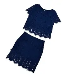 LULU'S 2 Piece Navy Lace Dress Top & Skirt Set Size Small
