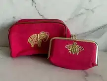 SPARTINA Pink Linen Blend Cosmetic Bag Coin Purse Set