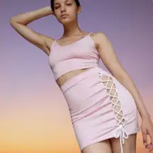 By Nadia Aboulhosn Baby Pink Crop Top and Tie Up Skirt Set 3X