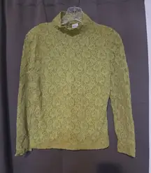 NY Jeans Olive Green‎ Lace Turtleneck, Women's Medium Blouse, Long Sleeve, Mesh