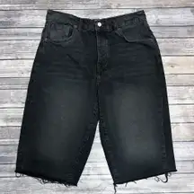 We The Free Washed Out Black High Rise Button Fly Cut Off Jean Bermuda Shorts 30