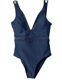 Cupshe  Bathing Suit Womens Size M One Piece Blue Molded Cups Ruffles Shoulde NWT