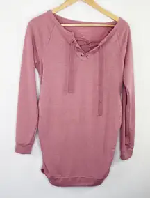A:Glow Pink Lace-Up Long Sleeve Pullover Maternity Shirt Women's Size Small S