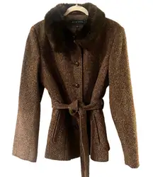 Giacca tweed fur peacoat size L brown tones
