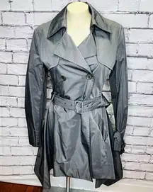 BCBGMAXAZRIA Womens Gray Ruffled Belted Ophelia Trench Coat Size Small