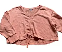Oversized Cotton Crop Cinch Sweatshirt Pink Preppy Lounge XL Quiet Luxury Soft