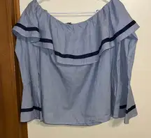 Doe & Rae Blue Off-Shoulder Blouse with Blue Trim