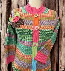 Susan Bristol Bright Pastels Striped Cardigan‎ Size Medium