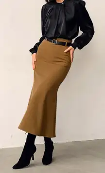 Commense Minimalist Chic Lady Elegant Brown Cottage Skirt Large