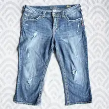 SILVER JEANS Suki Surplus Distressed Blue Denim Jean Capri Plus Size 14