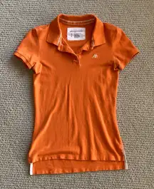 Aeropostale Y2K Orange Stretch Polo Short Sleeve Button Down Blouse Solid Small