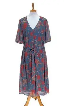 Eshakti Wayward Fancies Floral Dress Blue Size 2X Bohemian Coastal Plus Size