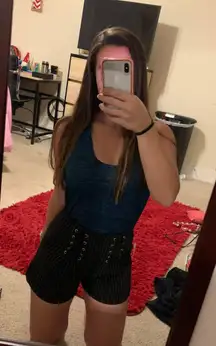 She + Sky Pinstripe Lace Up High Waisted Shorts