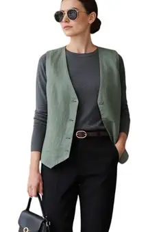 Quince Women Light Cargo Green 100% European Linen Vest Size M Minimalist Casual