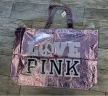 Victorias Secret Pink Crinkle Tote Crackle Peace Weekender NWT 2008 Metallic‎ VS