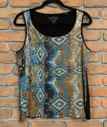 Chico's  Women's Y2K Western Sequin Scoop Neck Tank Top Shirt Brown Size Medium