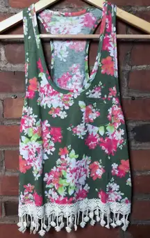 NWOT Botanical Fringed Crop Top in Green | Size XS