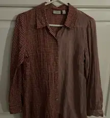 LOGO Lori Goldstein small Shell Button Tunic Top‎ Red Plaid Long Sleeve Womens