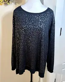 JANE + DELANCEY Subtle Sparkle Black Leopard Print Fleece Lined Sweatshirt 2X💚