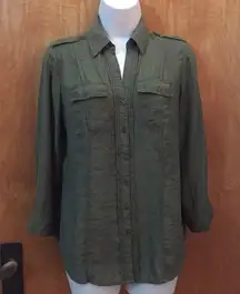 Olive Green Dressbarn Button Down Shirt Size Small