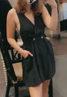 Elegant Navy Blue Striped Dress