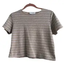 Vintage Y2K Cropped Striped Knit Tee Neutral Tan Black White Metro 202 New York