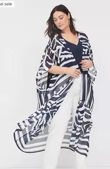 Lane Bryant Overpiece Coverup One Size Blue White Chiffon Midi‎ Layering Resort
