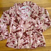 NWOT Roller Rabbit ruffle abstract floral balloon sleeve viscose blouse fall top