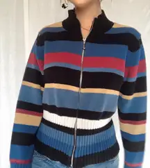 Striped knit zip up