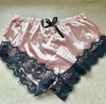 Pink Satin Shorts With Black Lacing