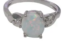 Oval Shape Opal Silvertone Ring 7.75