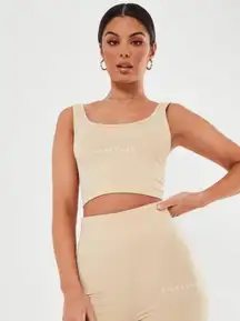 Sand Slogan Scoop Neck Crop Top