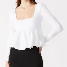 Steve Madden White Long Sleeve Square Neck Peplum Top Women's XS