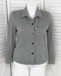 Liz Claiborne LizSport Herringbone Tweed Button Front Blazer Black White 14P