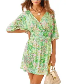 Lilly‎ Pulitzer Romper Women Medium Green Pink Floral Parigi Dress Preppy Boho