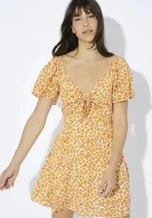 MINKPINK Women's Size Small Sun Valley Orange V-Neck Floral‎ Mini Dress