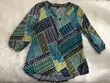 Sami & Jo Blue and Green Geometric Blouse