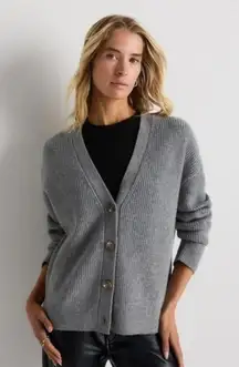 Quince Mongolian Cashmere Fisherman Boxy Cropped Cardigan Sweater Gray Size XS